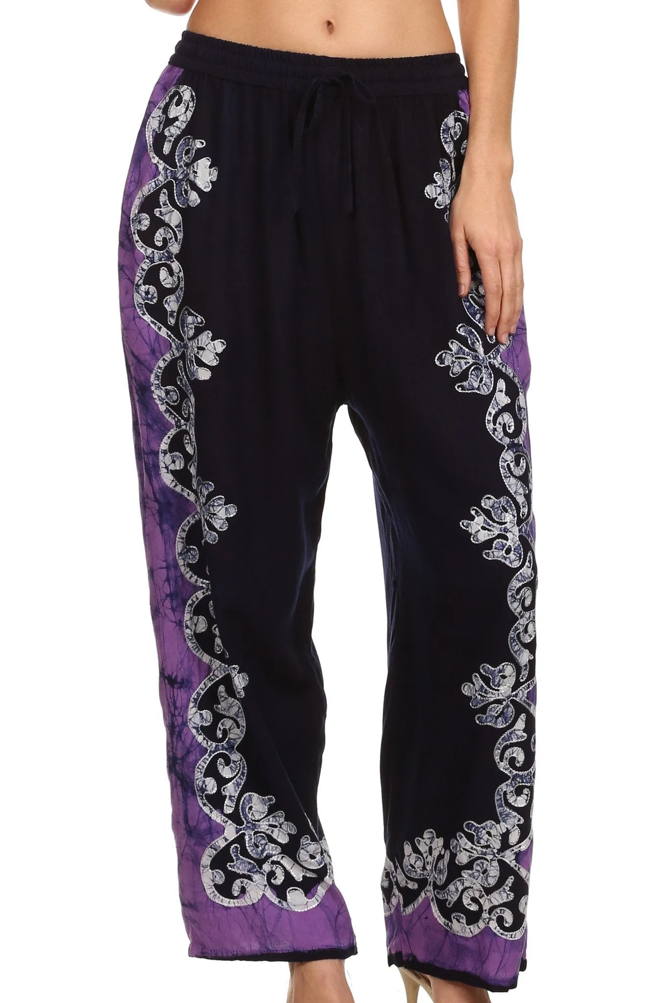 Sakkas Aliyah Embroidered Stonewashed Wide Leg Palazzo Pant