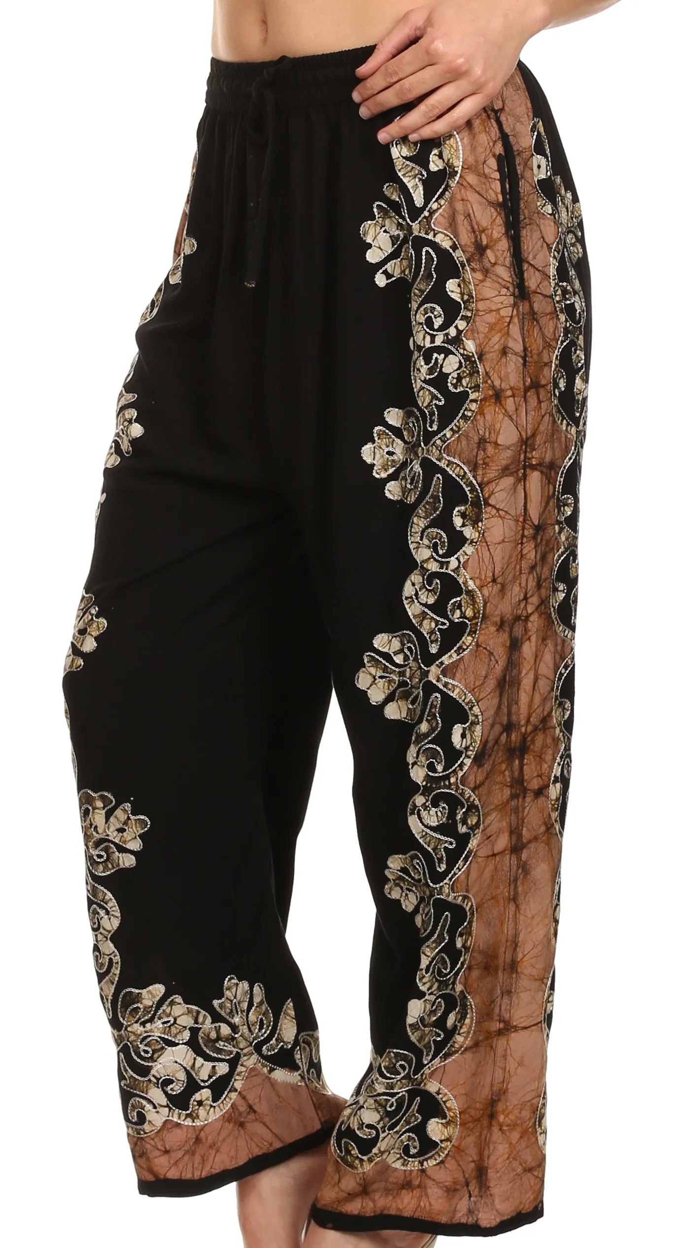 Sakkas Aliyah Embroidered Stonewashed Wide Leg Palazzo Pant