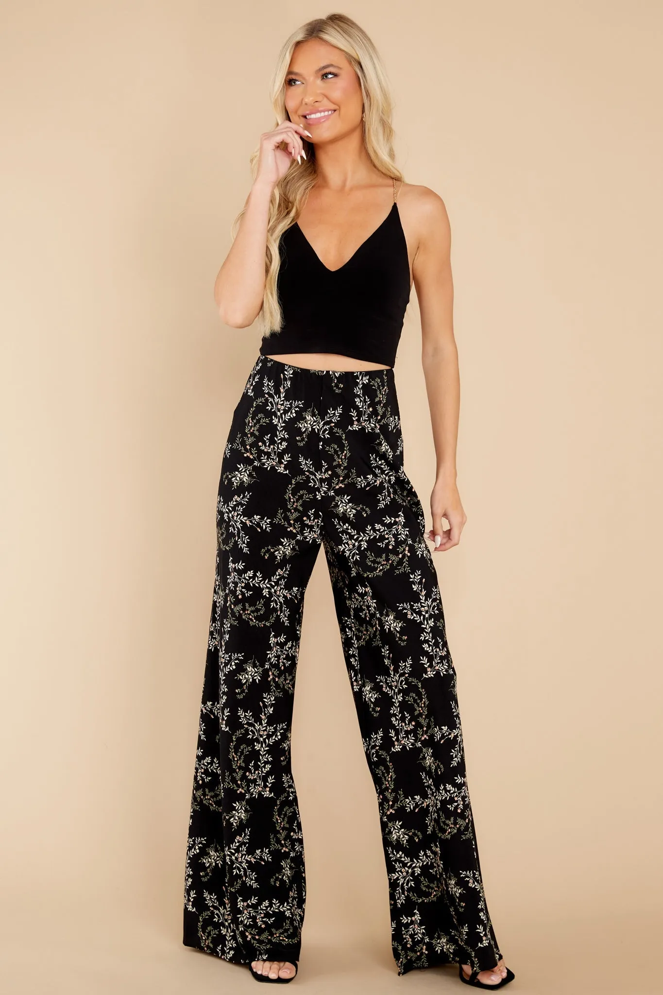 Seasonal Blooms Black Floral Print Pants