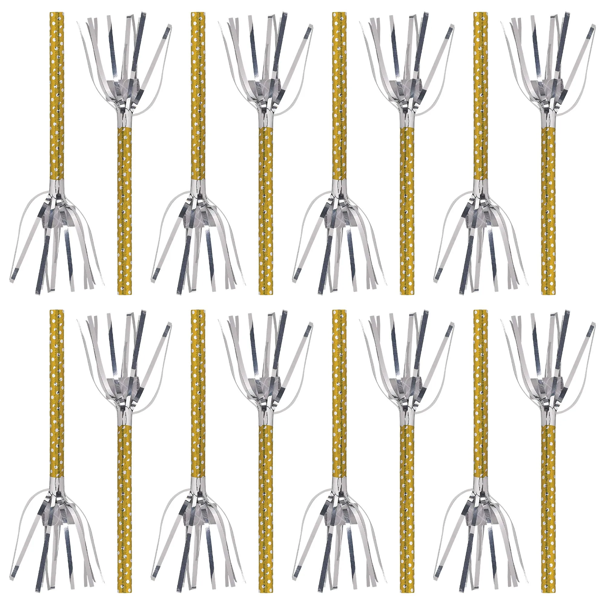 Silver & Gold Fringed Blowouts For Party Favors and Birthday Accessories, 16 Count