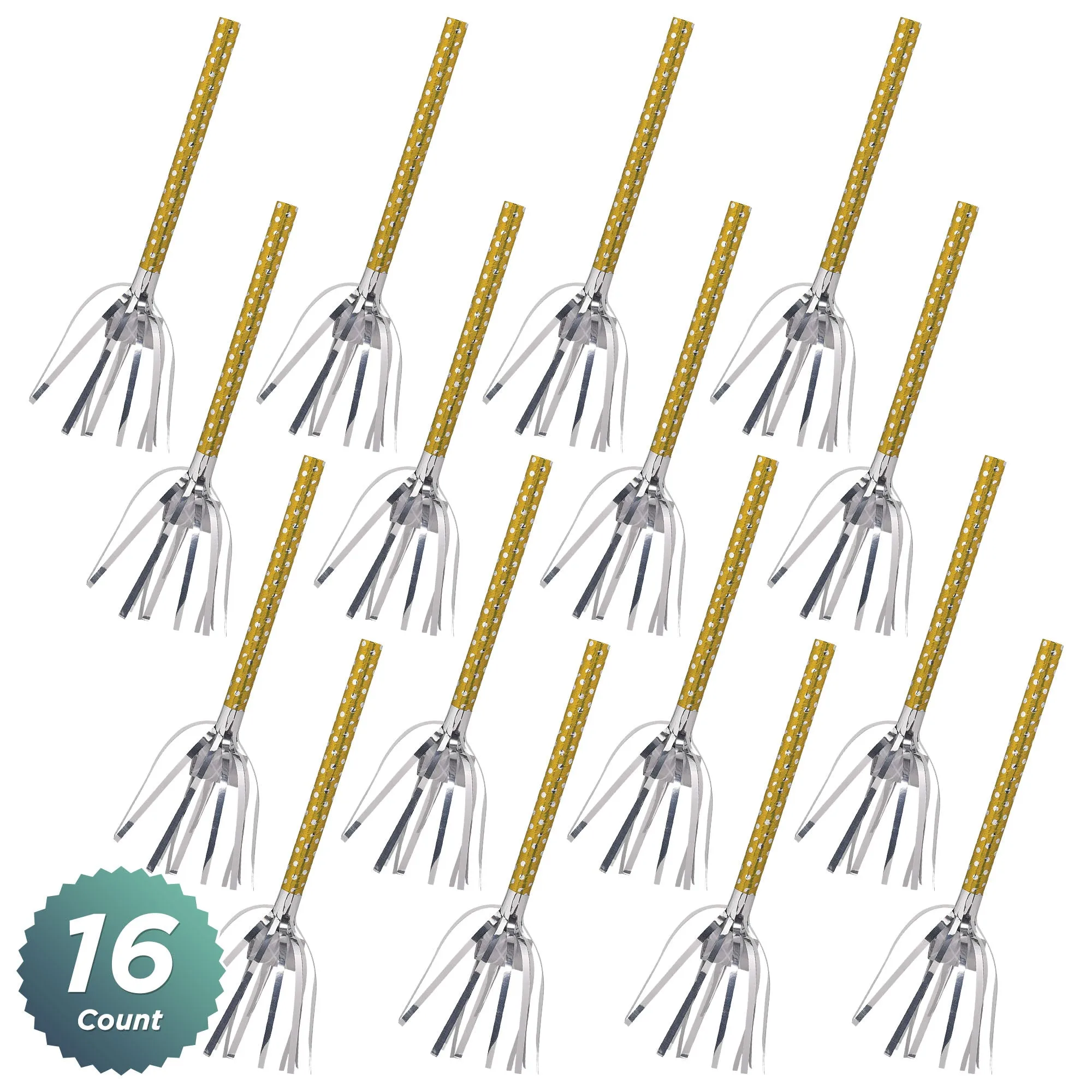 Silver & Gold Fringed Blowouts For Party Favors and Birthday Accessories, 16 Count