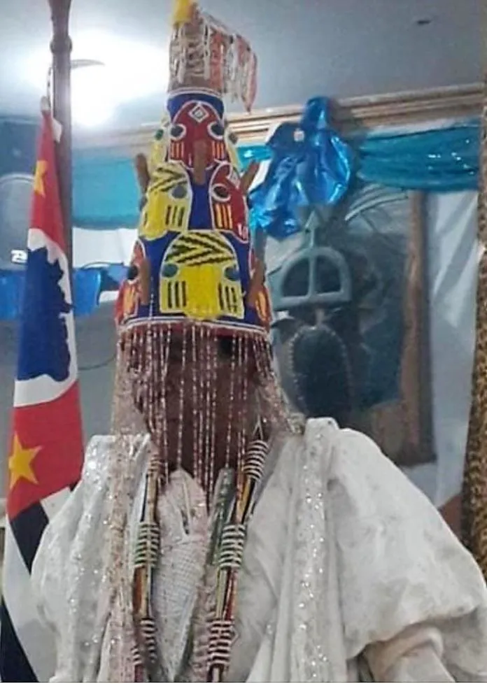 SOLD  Antique Benin Yoruba Tribe Oba Stunning Multicolor Hand beaded & Nassa Shells Ceremonial Crown or Altar Headdress from Nigeria, Sub Sahara, West Africa, 1950’s, from Private Collection & as seen in Museums