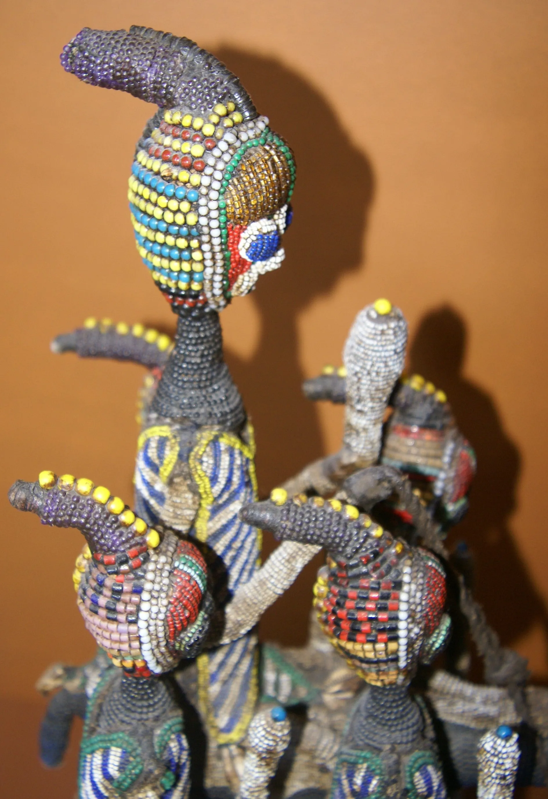 SOLD  Antique Benin Yoruba Tribe Oba Stunning Multicolor Hand beaded & Nassa Shells Ceremonial Crown or Altar Headdress from Nigeria, Sub Sahara, West Africa, 1950’s, from Private Collection & as seen in Museums