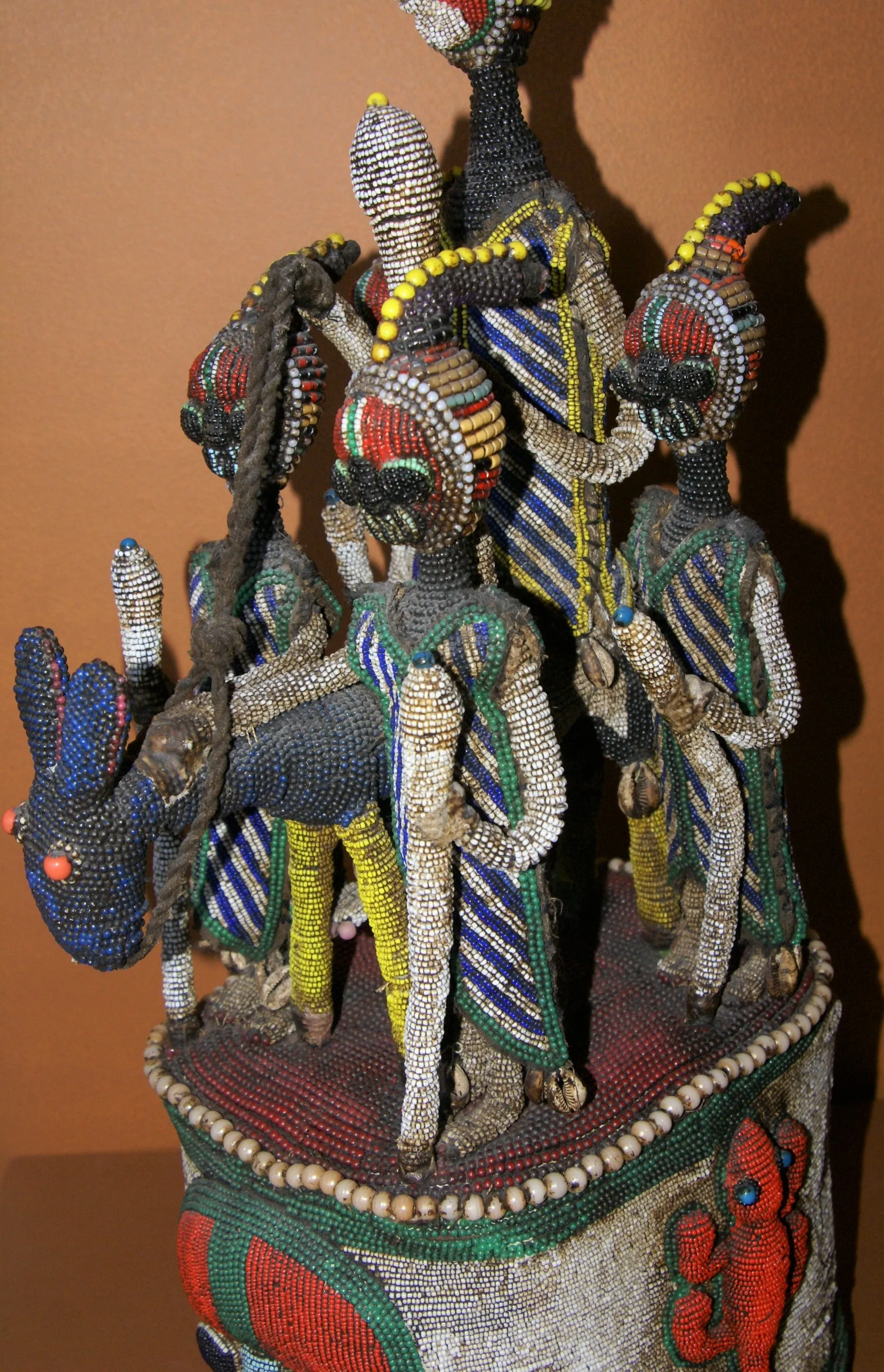 SOLD  Antique Benin Yoruba Tribe Oba Stunning Multicolor Hand beaded & Nassa Shells Ceremonial Crown or Altar Headdress from Nigeria, Sub Sahara, West Africa, 1950’s, from Private Collection & as seen in Museums