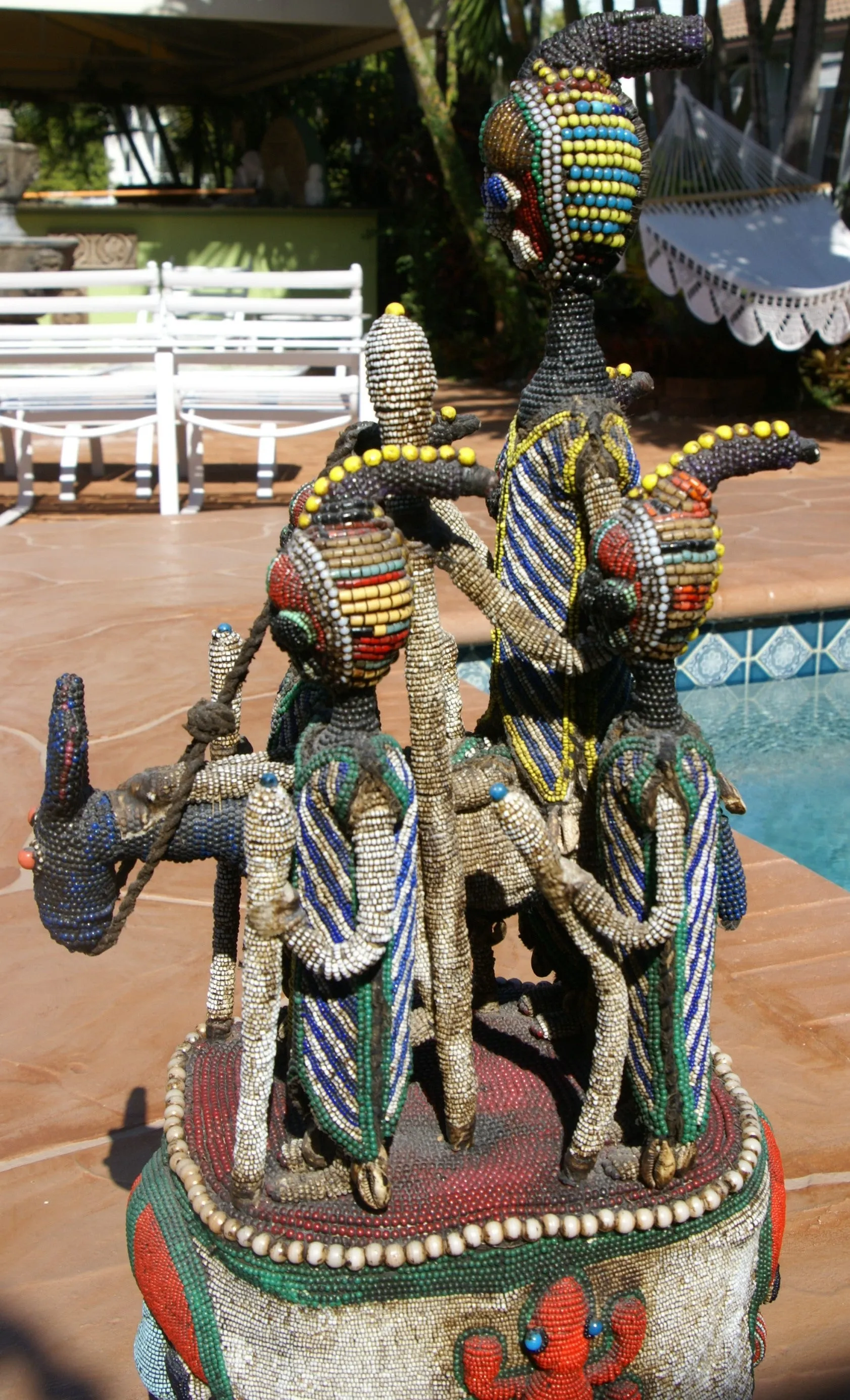 SOLD  Antique Benin Yoruba Tribe Oba Stunning Multicolor Hand beaded & Nassa Shells Ceremonial Crown or Altar Headdress from Nigeria, Sub Sahara, West Africa, 1950’s, from Private Collection & as seen in Museums