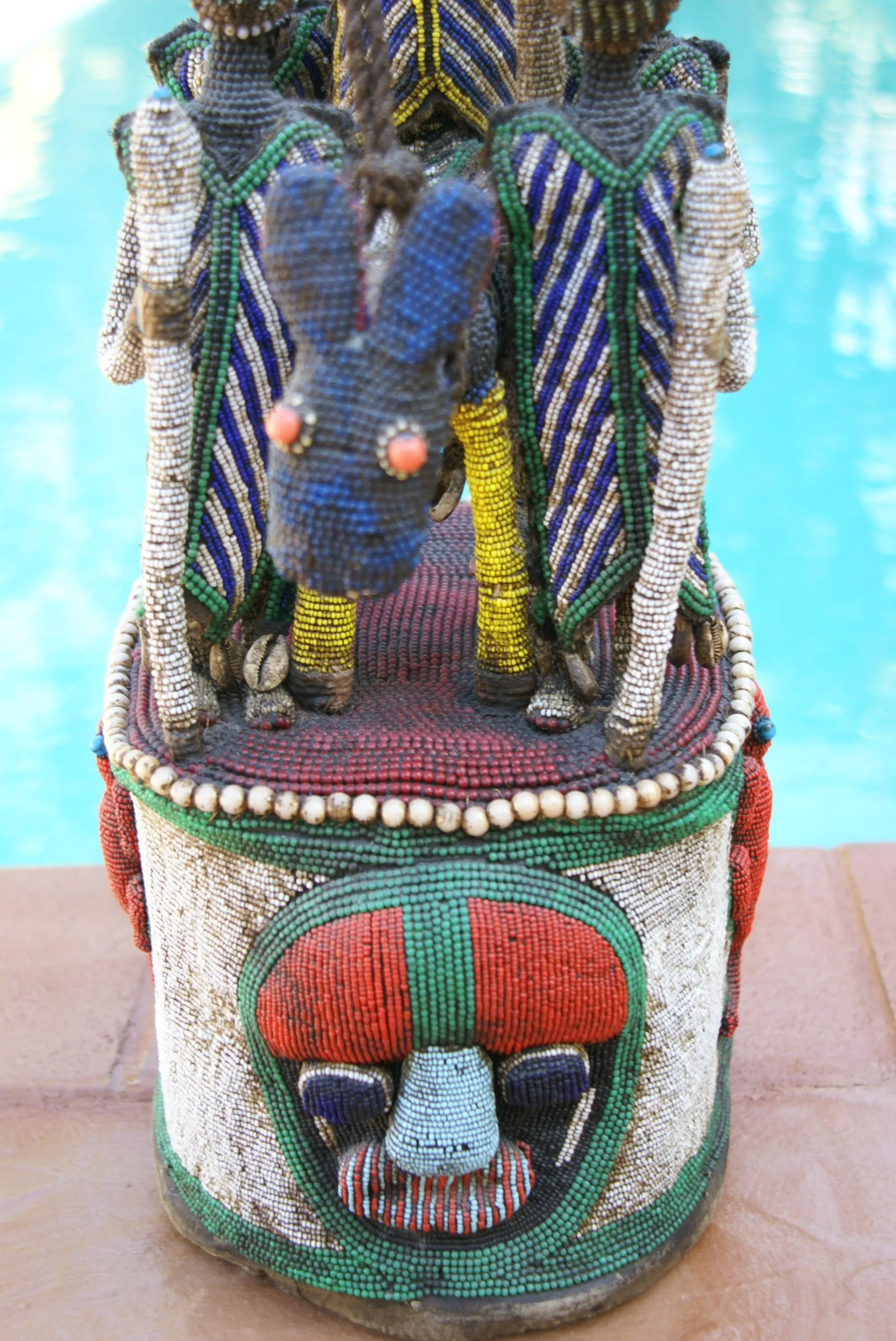 SOLD  Antique Benin Yoruba Tribe Oba Stunning Multicolor Hand beaded & Nassa Shells Ceremonial Crown or Altar Headdress from Nigeria, Sub Sahara, West Africa, 1950’s, from Private Collection & as seen in Museums