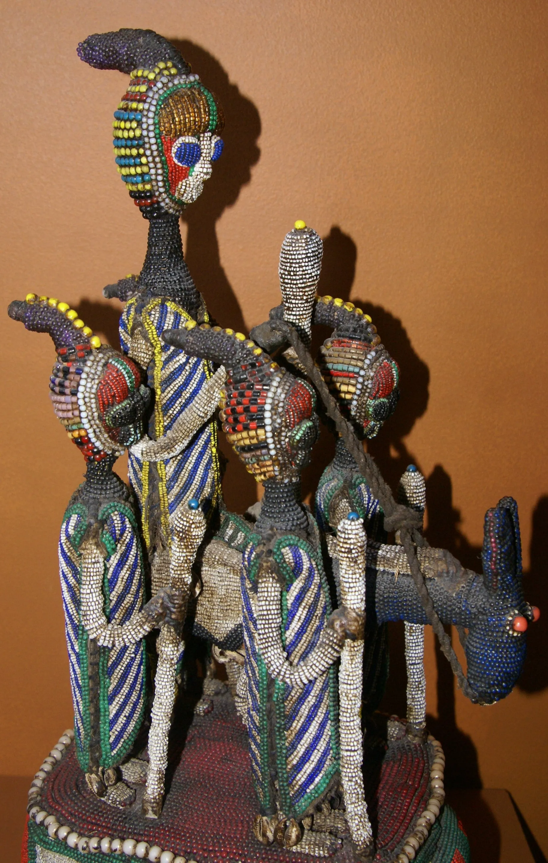 SOLD  Antique Benin Yoruba Tribe Oba Stunning Multicolor Hand beaded & Nassa Shells Ceremonial Crown or Altar Headdress from Nigeria, Sub Sahara, West Africa, 1950’s, from Private Collection & as seen in Museums