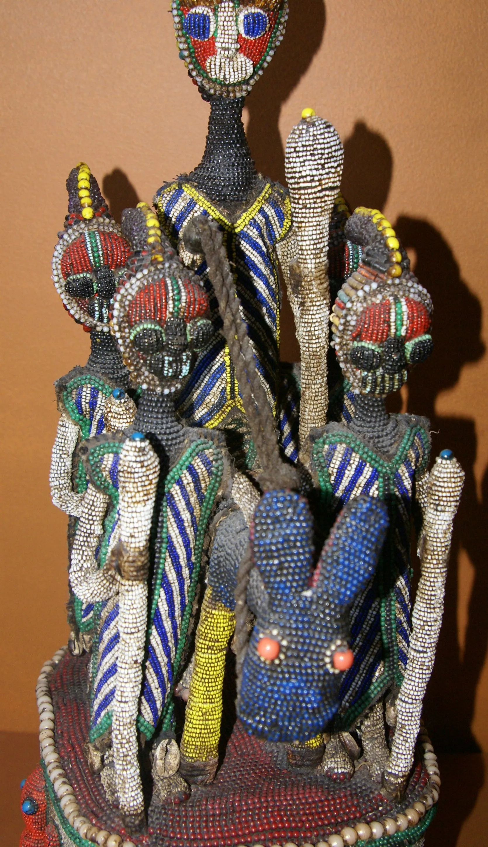 SOLD  Antique Benin Yoruba Tribe Oba Stunning Multicolor Hand beaded & Nassa Shells Ceremonial Crown or Altar Headdress from Nigeria, Sub Sahara, West Africa, 1950’s, from Private Collection & as seen in Museums