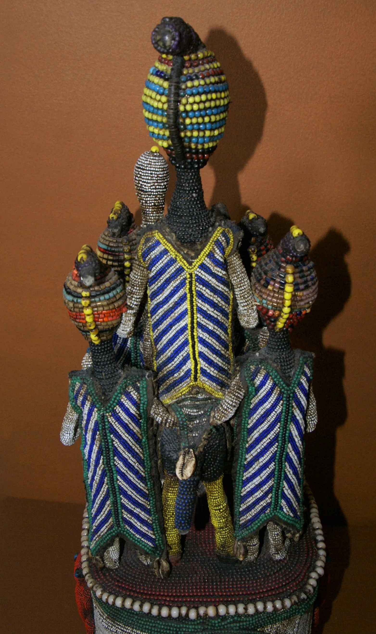 SOLD  Antique Benin Yoruba Tribe Oba Stunning Multicolor Hand beaded & Nassa Shells Ceremonial Crown or Altar Headdress from Nigeria, Sub Sahara, West Africa, 1950’s, from Private Collection & as seen in Museums