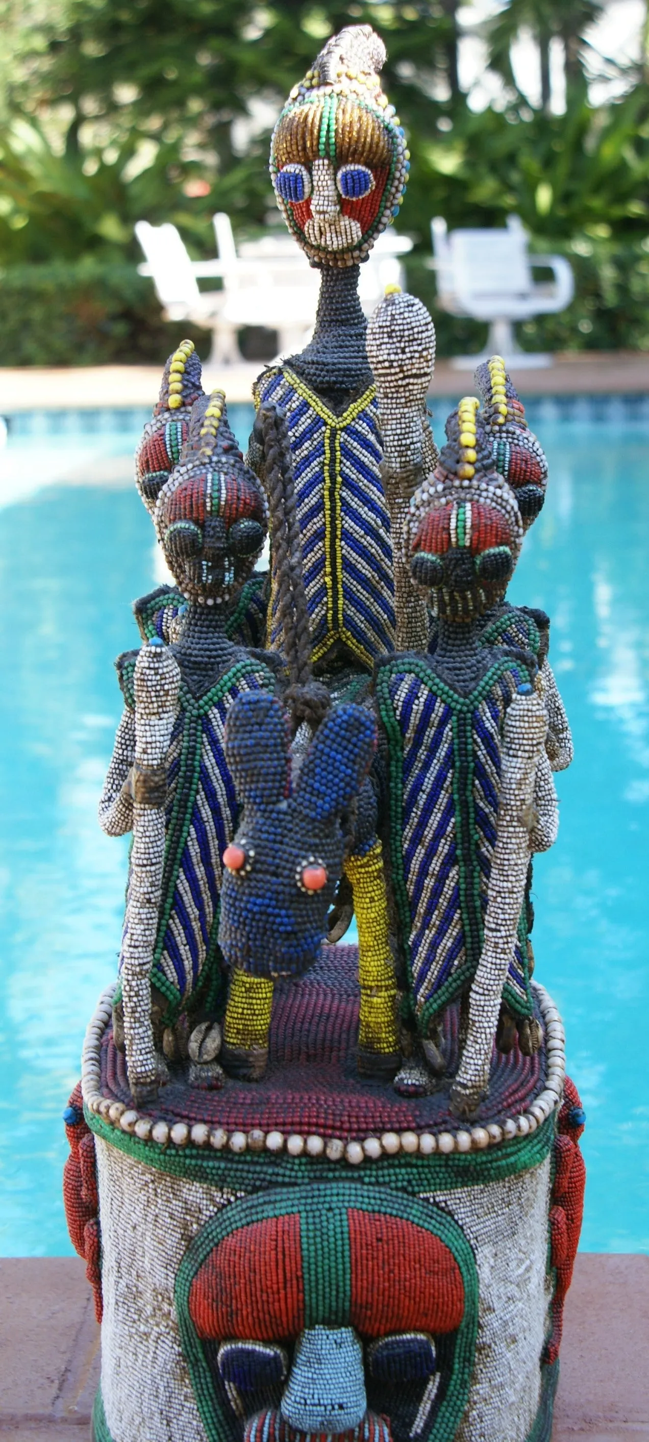 SOLD  Antique Benin Yoruba Tribe Oba Stunning Multicolor Hand beaded & Nassa Shells Ceremonial Crown or Altar Headdress from Nigeria, Sub Sahara, West Africa, 1950’s, from Private Collection & as seen in Museums