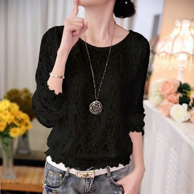 Summer Chiffon Lace Crochet Long Sleeve