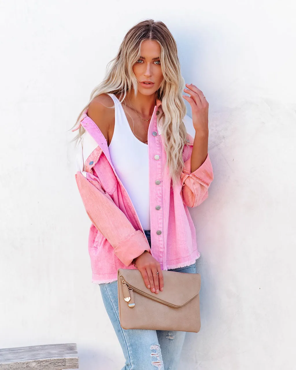 Toleet-Winter and Autumn Outfits Christmas/Thanksgiving_Cavin Denim Jacket - Pink Combo