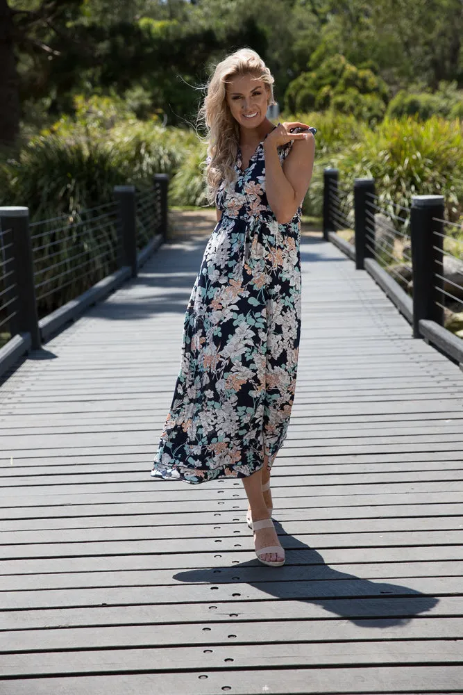 Trissa Peach Floral Maxi Dress