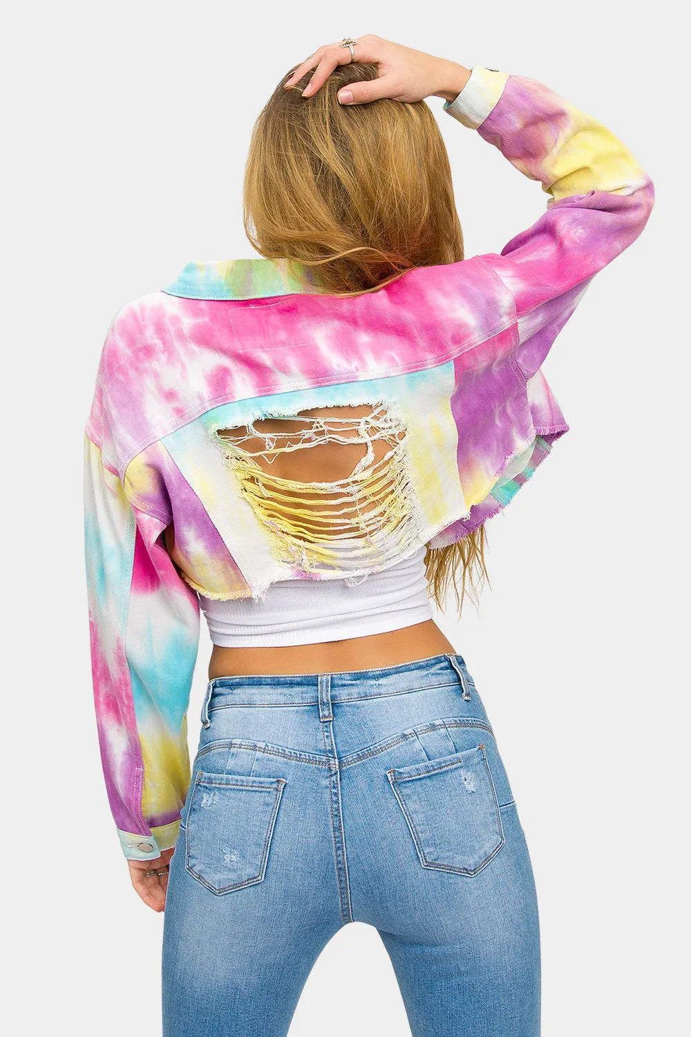 Unicorn Tie Dye Crop Denim Jacket