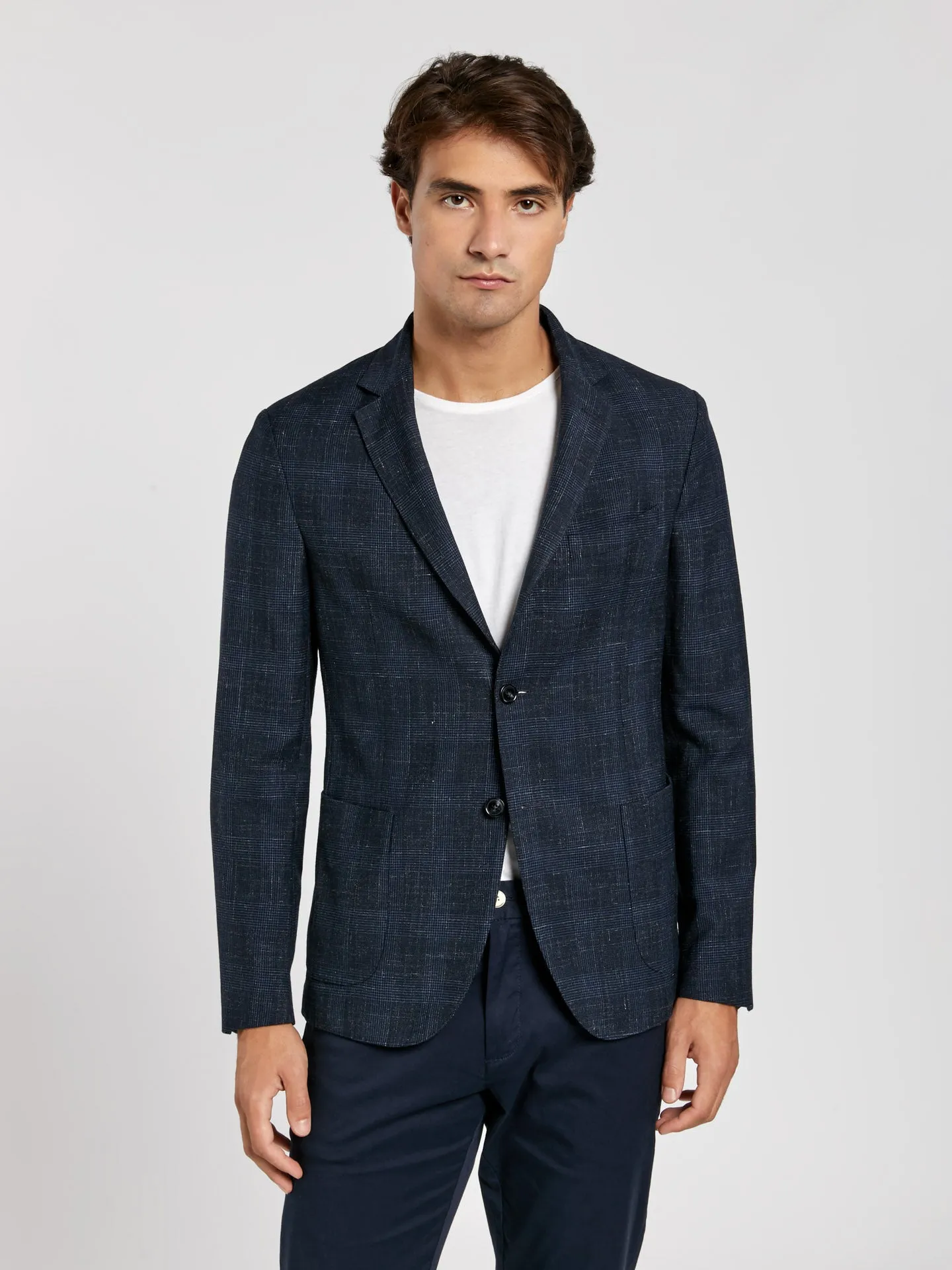 Unstructured prince of wales wool blazer