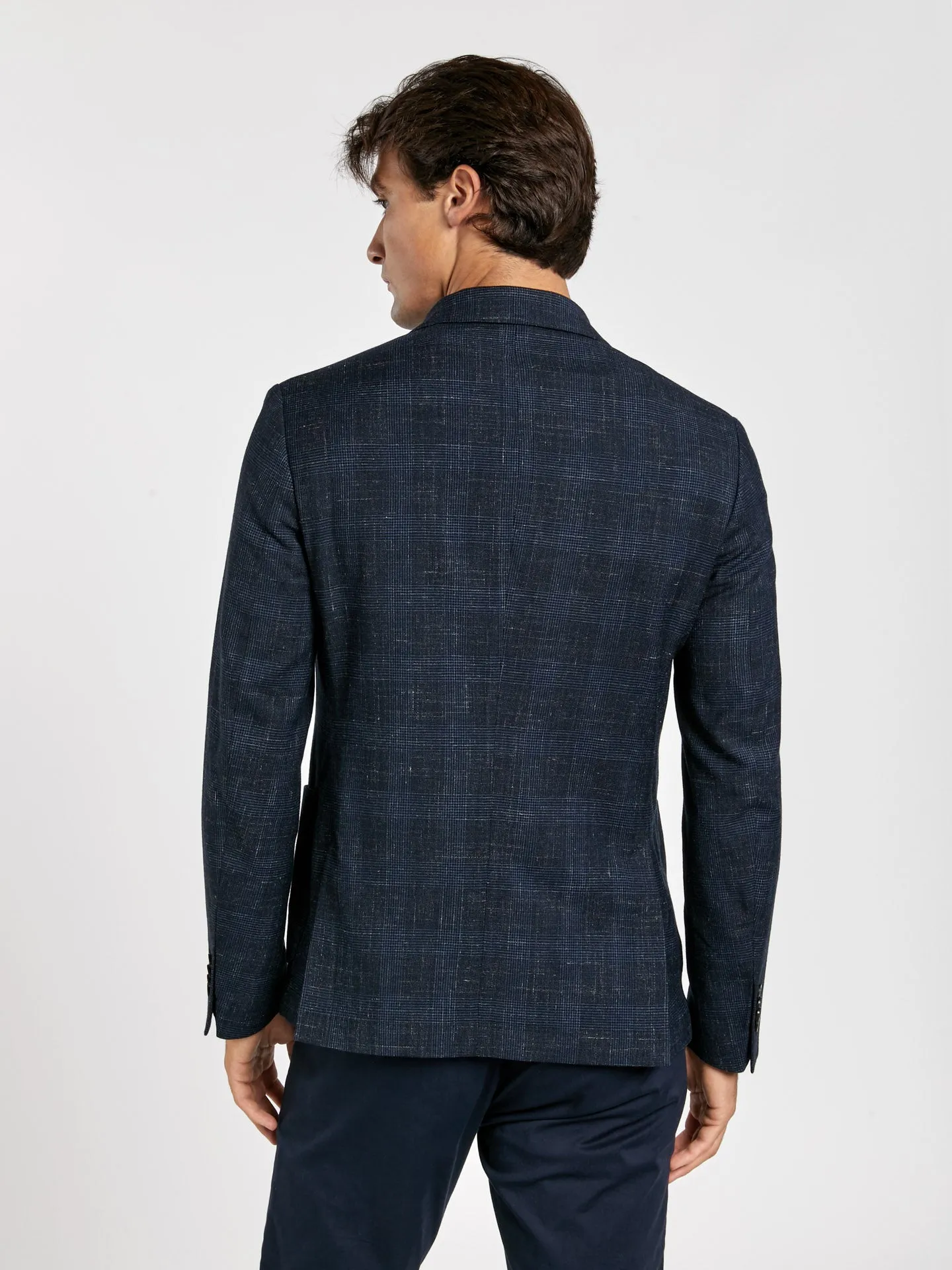 Unstructured prince of wales wool blazer