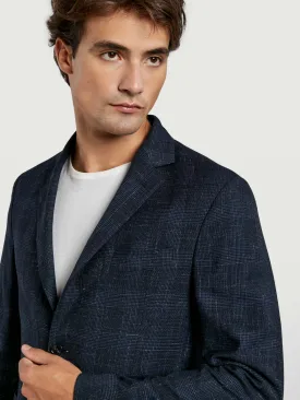 Unstructured prince of wales wool blazer