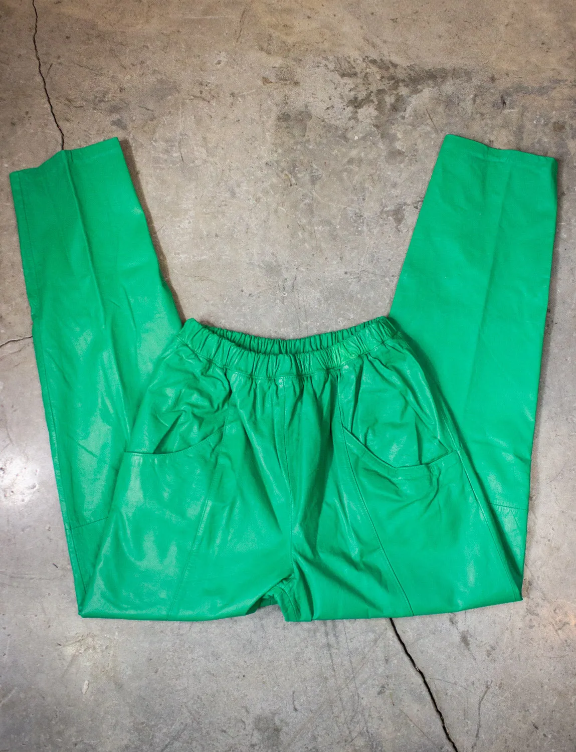 Vintage Georgee Green Leather Pants 90s Medium