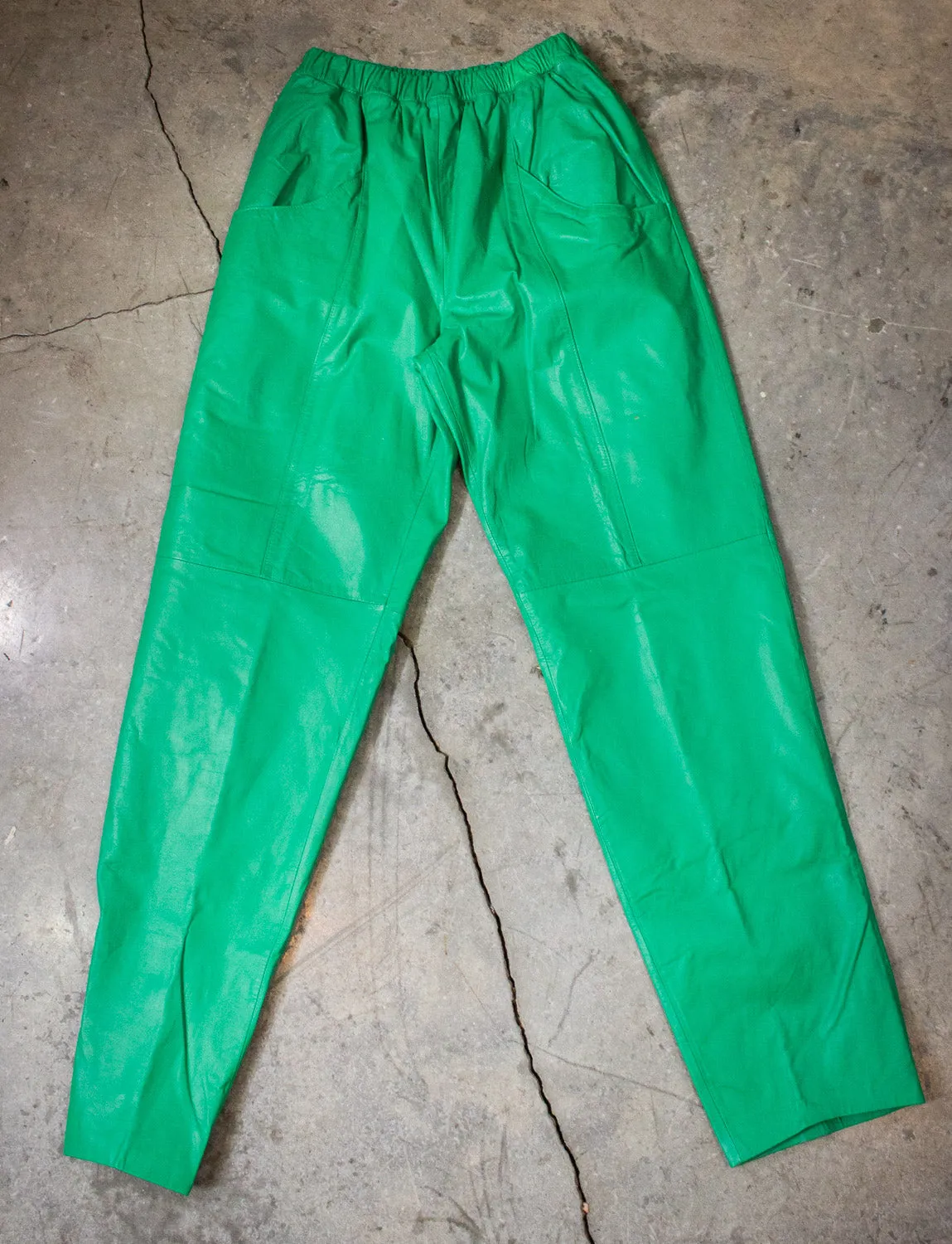 Vintage Georgee Green Leather Pants 90s Medium