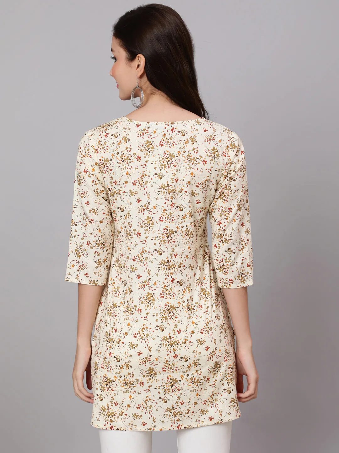 Women Cream Ethnic Printed Straight Tunic