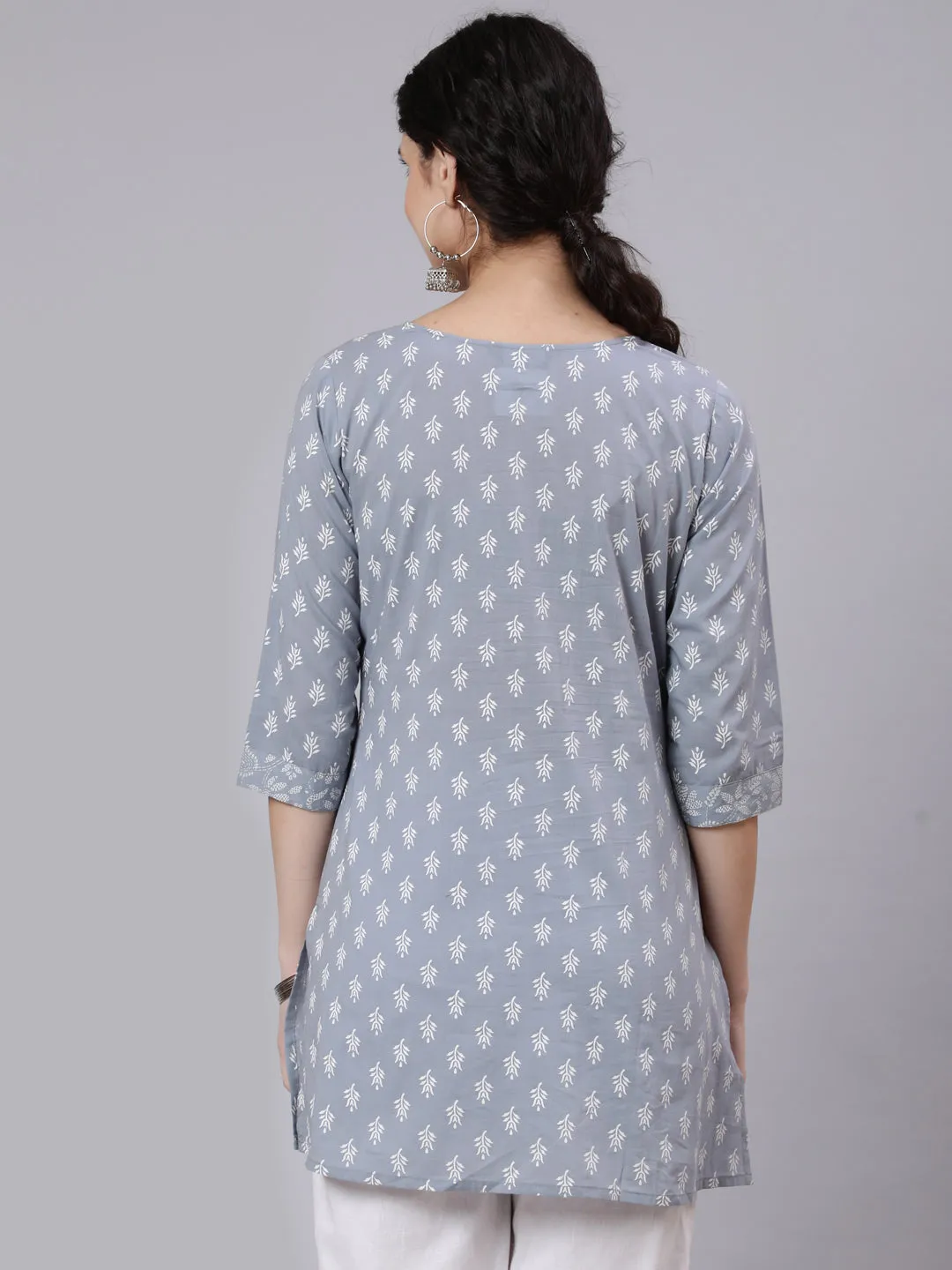 Women Grey Ethnic Printed Straight Tunic