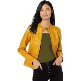 Women's Yellow Biker Style Yellow Leather Jacket