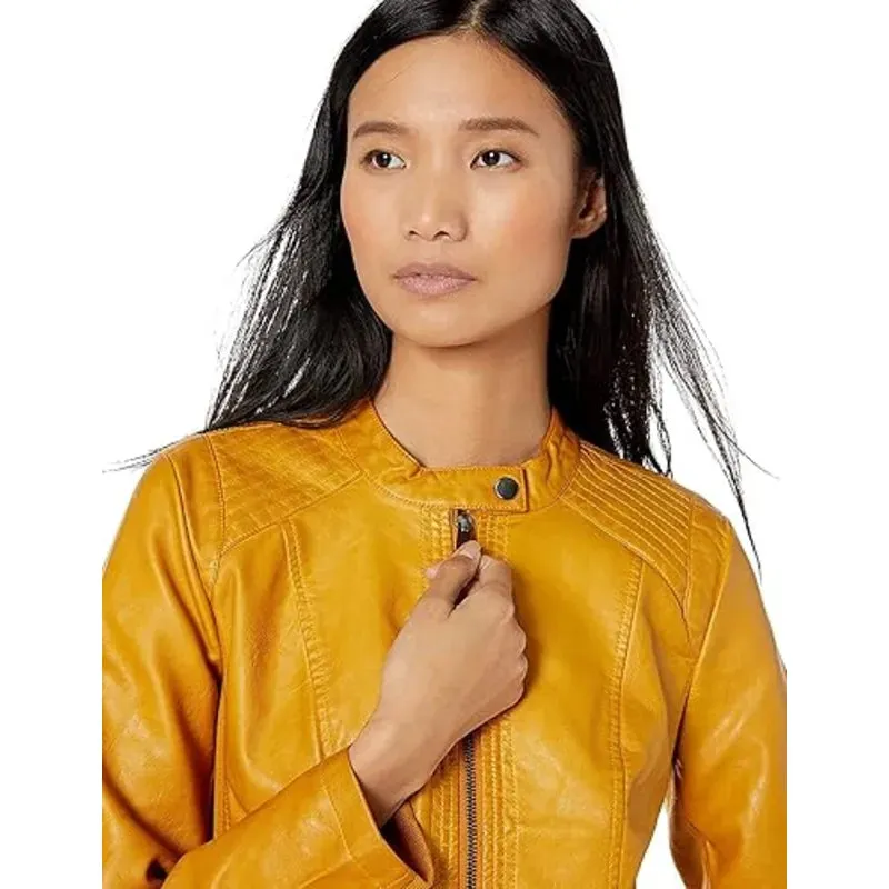 Women's Yellow Biker Style Yellow Leather Jacket