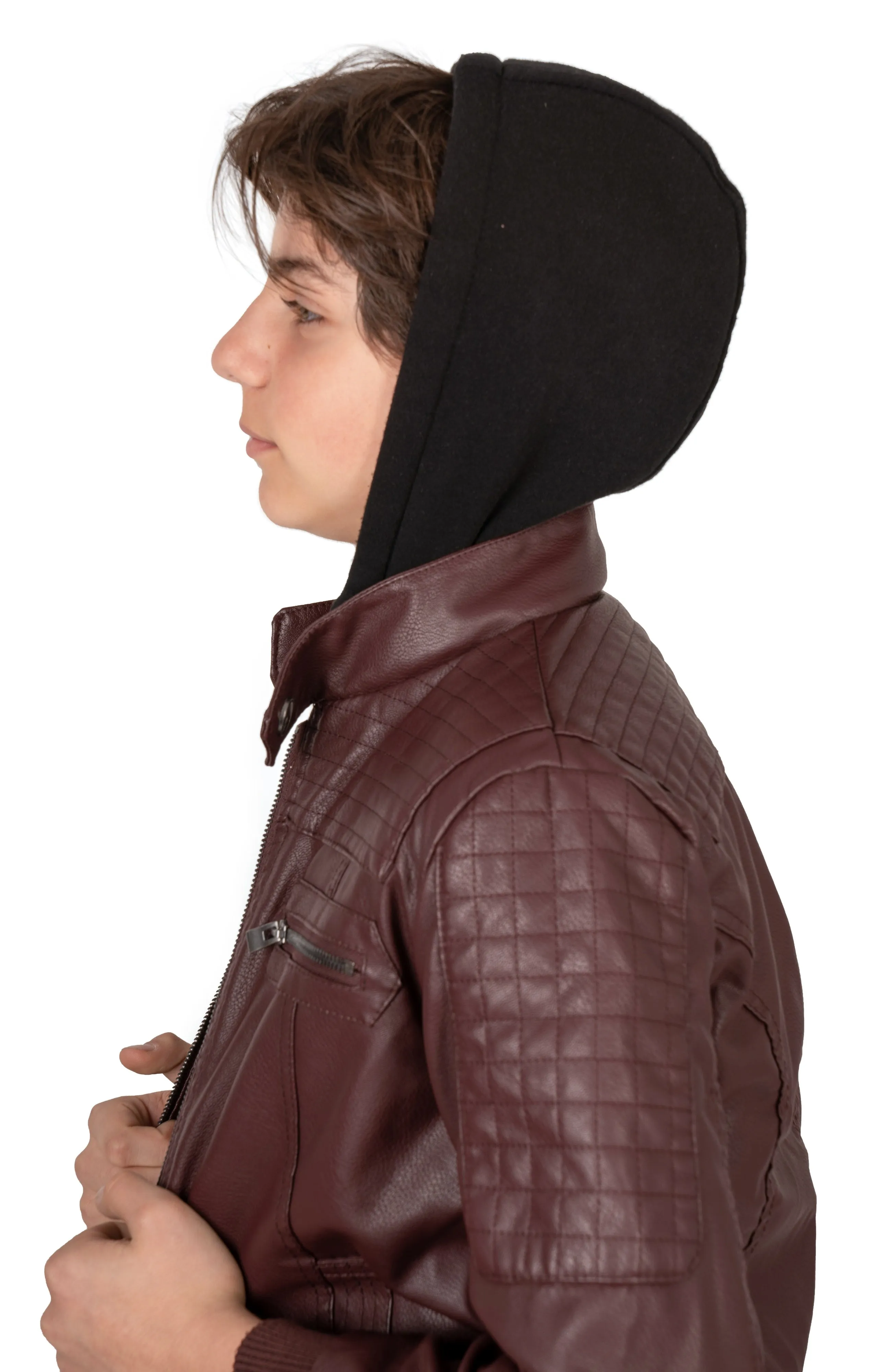 X RAY Boys Motorcycle PU Leather Jacket With Knit Hood