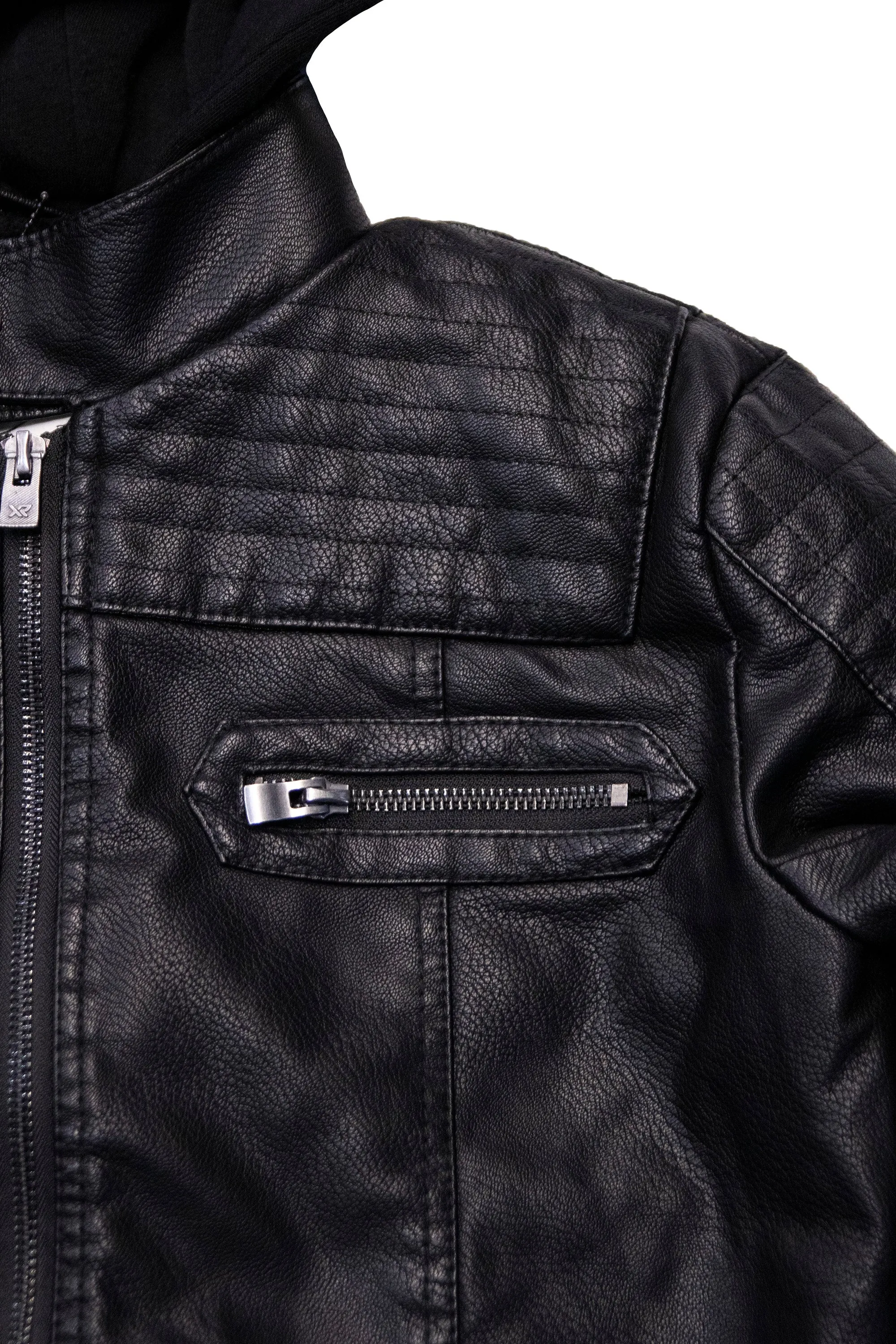 X RAY Boys Motorcycle PU Leather Jacket With Knit Hood