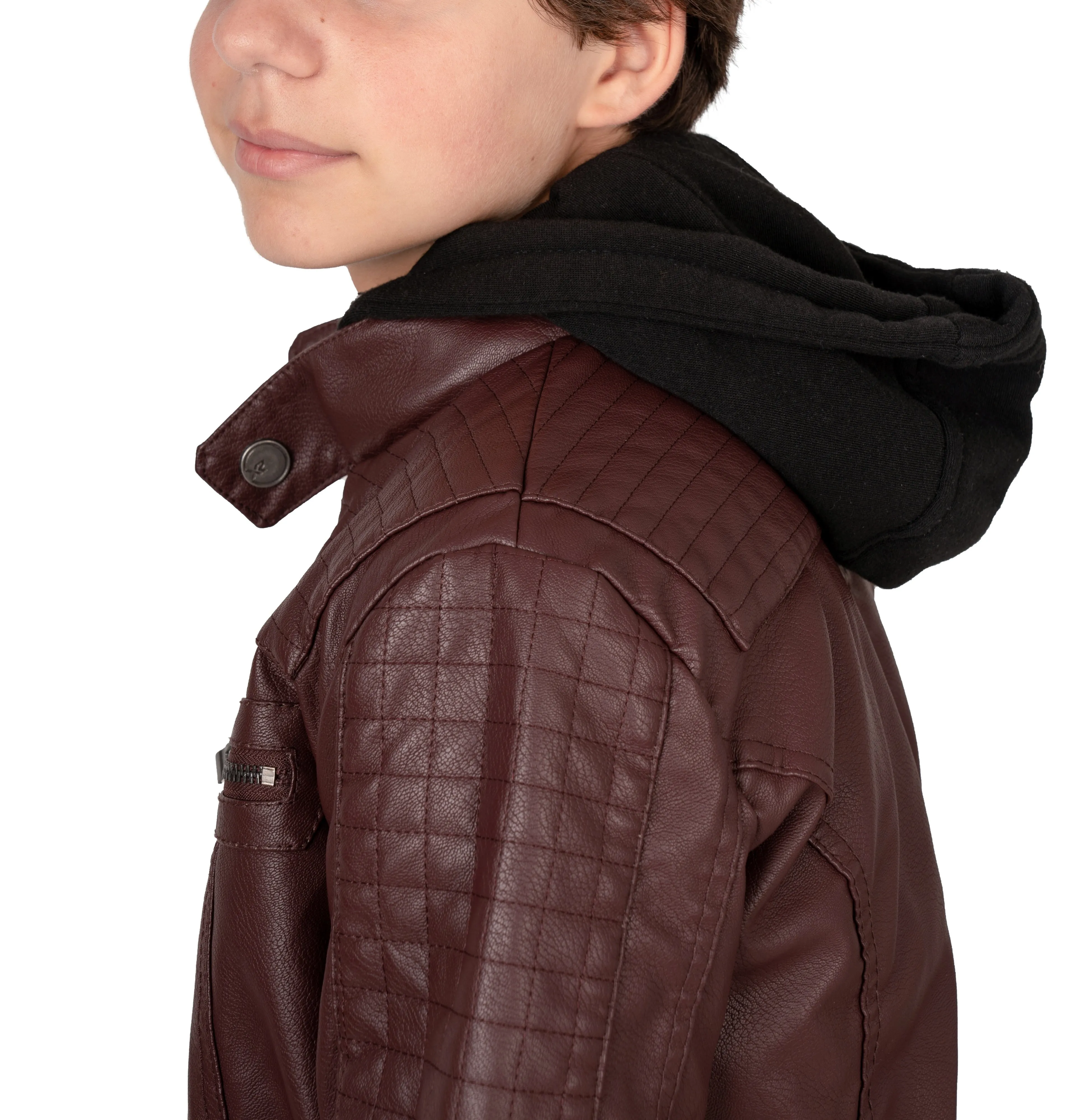 X RAY Boys Motorcycle PU Leather Jacket With Knit Hood