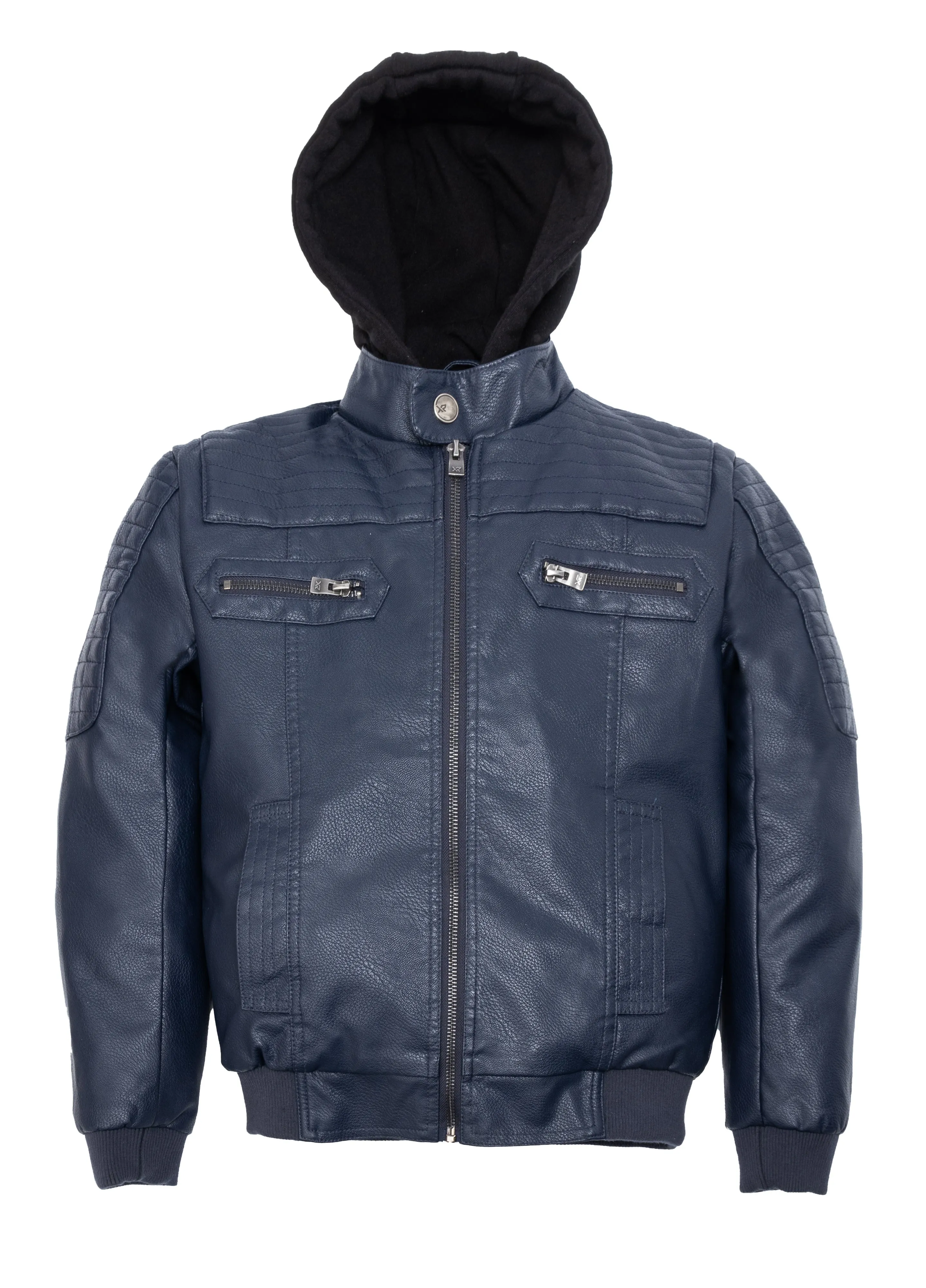 X RAY Boys Motorcycle PU Leather Jacket With Knit Hood