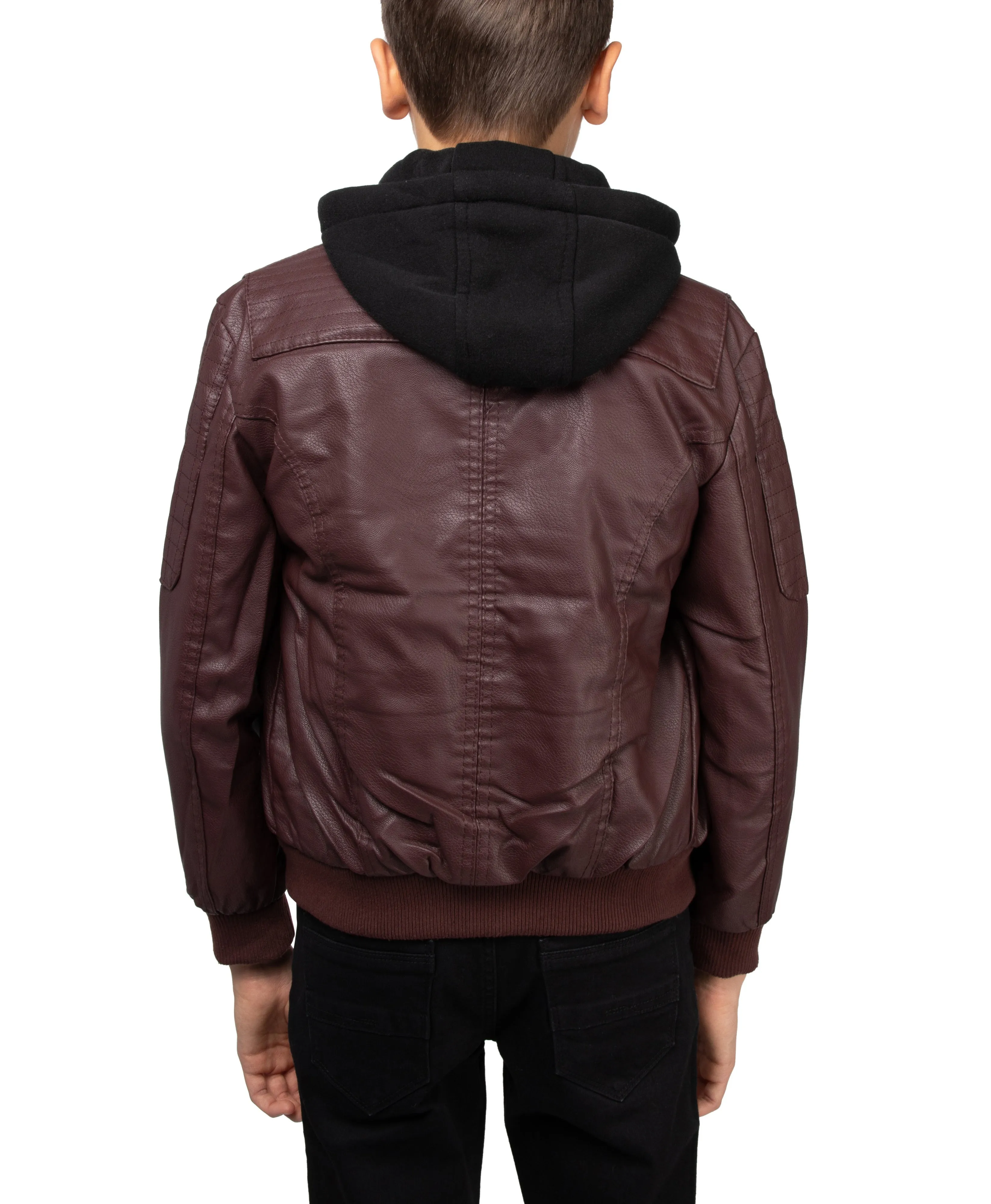 X RAY Boys Motorcycle PU Leather Jacket With Knit Hood