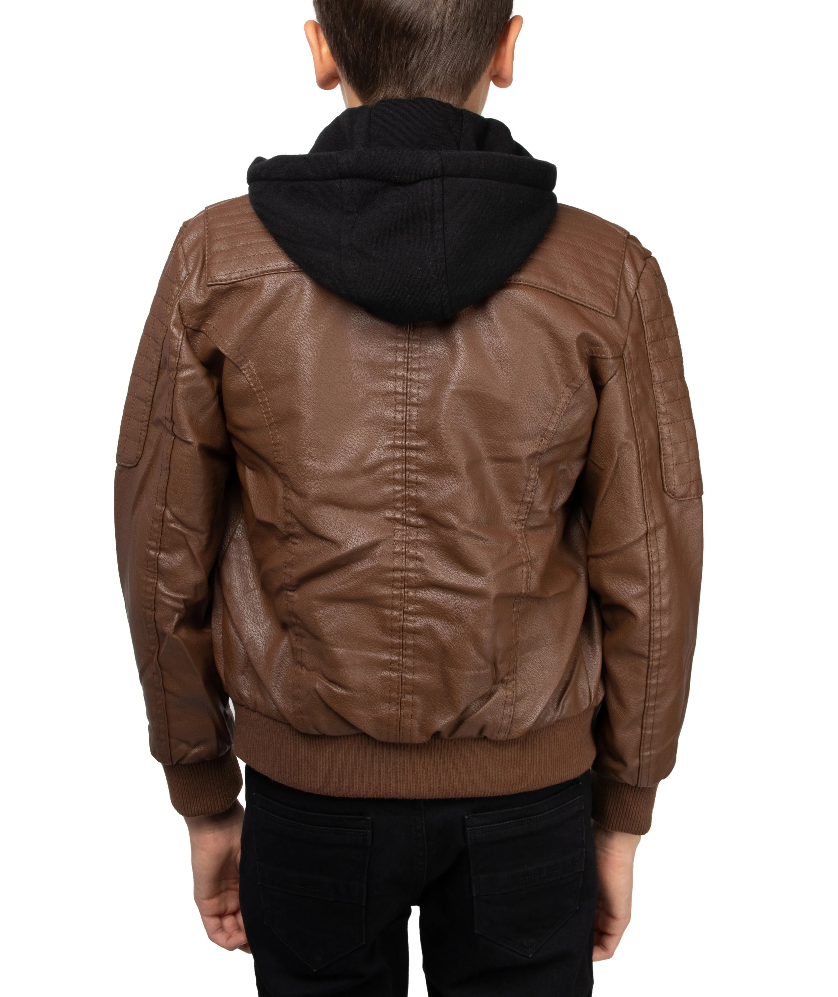 X RAY Boys Motorcycle PU Leather Jacket With Knit Hood