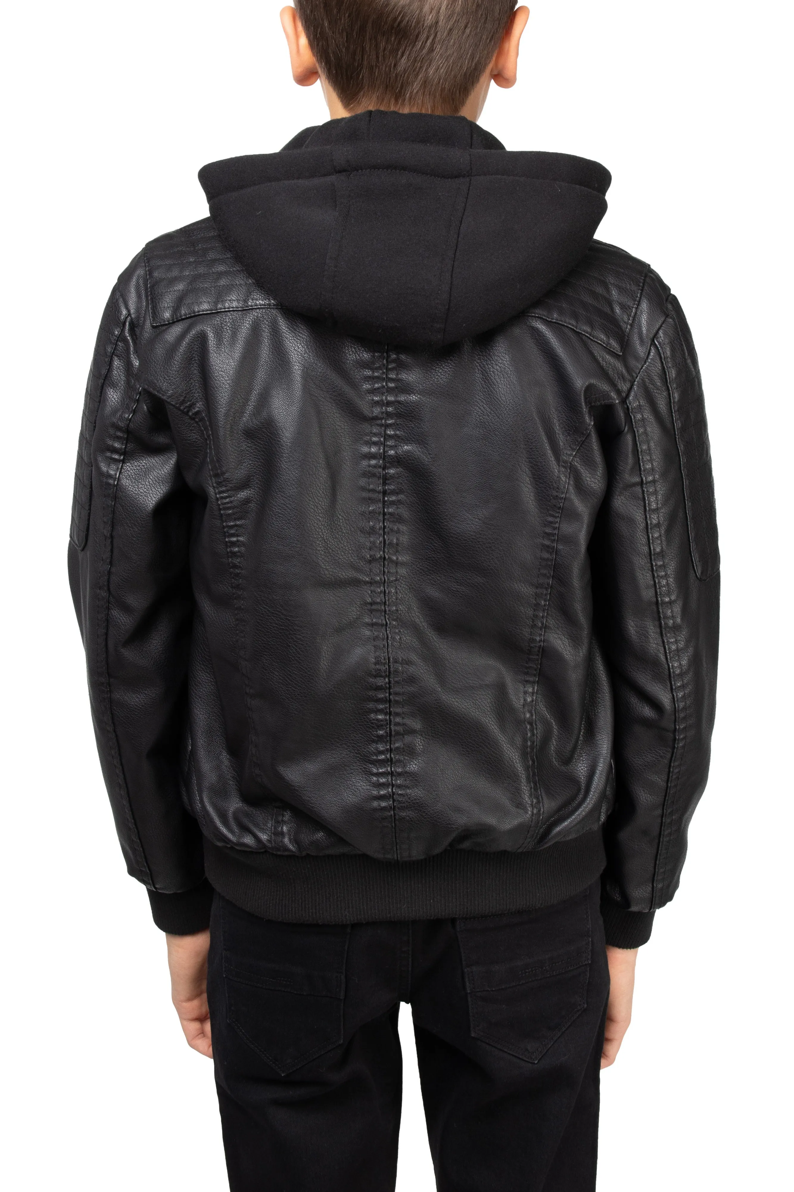 X RAY Boys Motorcycle PU Leather Jacket With Knit Hood